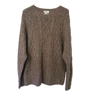 J.Crew Wool Cable Knit Crewneck Sweater Mens Small Brown Oversized